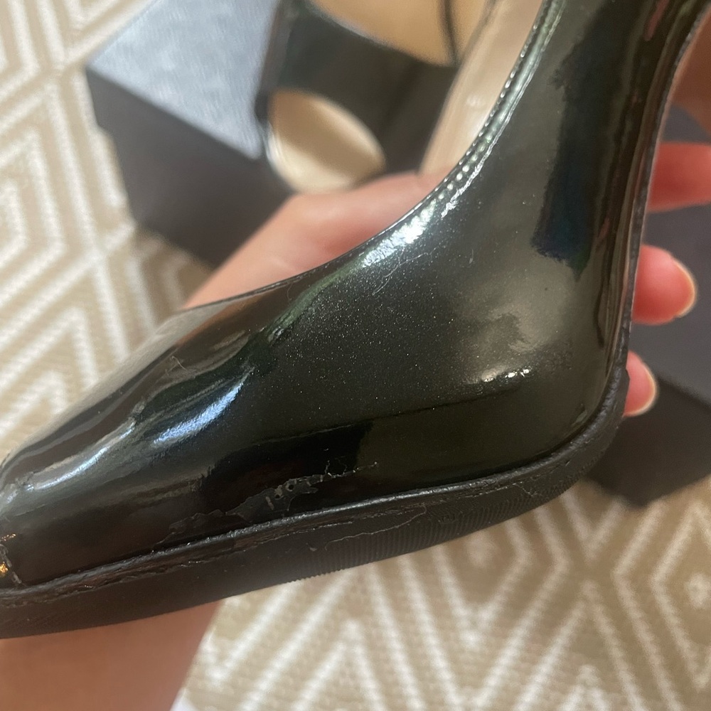 Prada Black Patent Leather Peep-Toe Heels - Picture 6 of 10